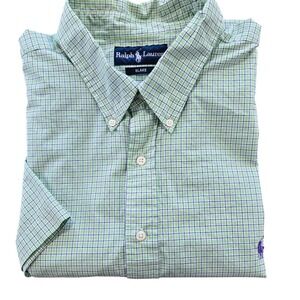Ralph Lauren Blake Shirt 2XLT Mens Green Plaid Short Sleeve Cotton Button Down
